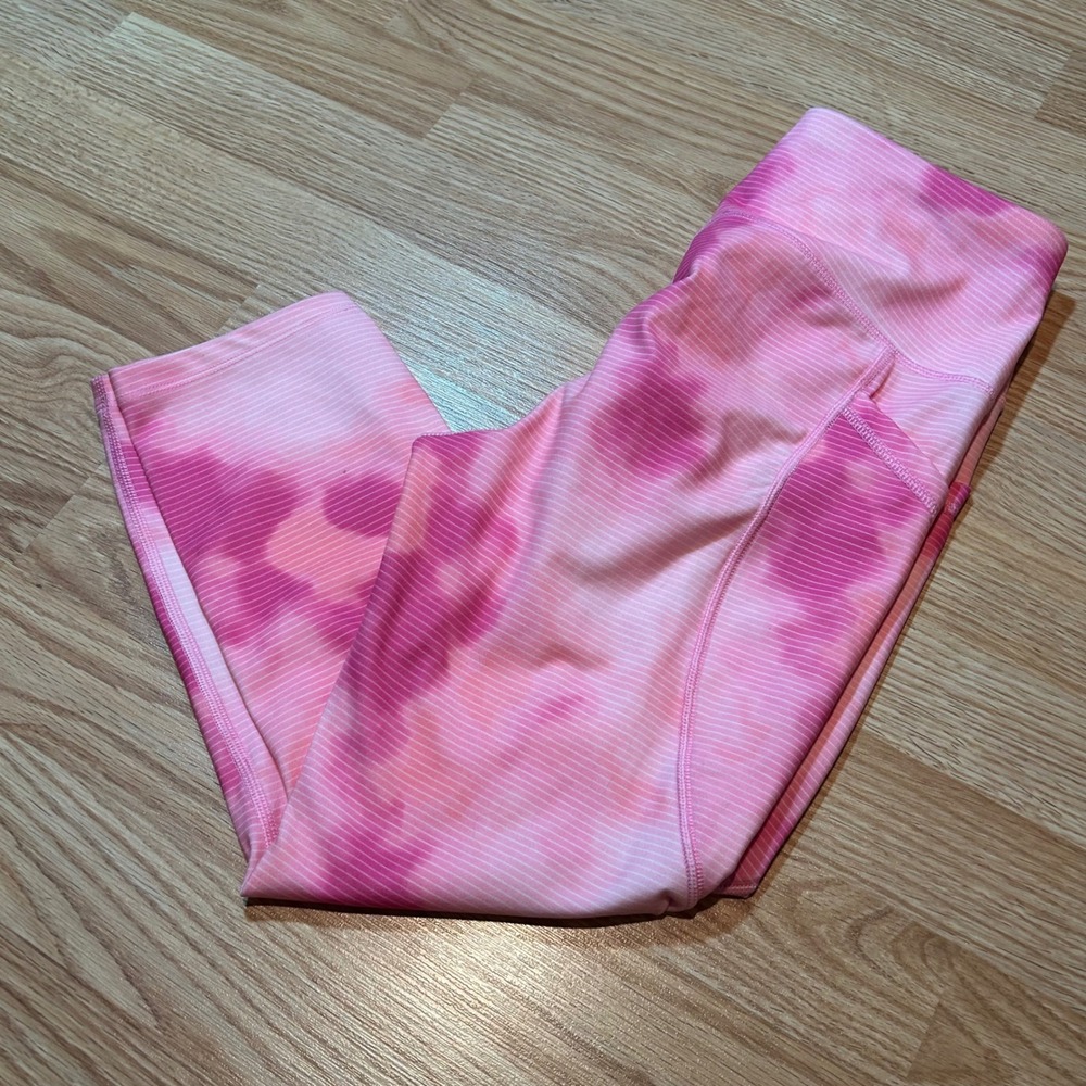 Avia Pink Tie Dye Striped High Waisted Capri Leggings with Pockets Small 4-6